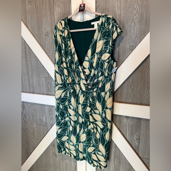 285. NWT London Times Women's Surplus Blouson Dress Deep Navy/Jade Green 18W - Picture 1 of 5